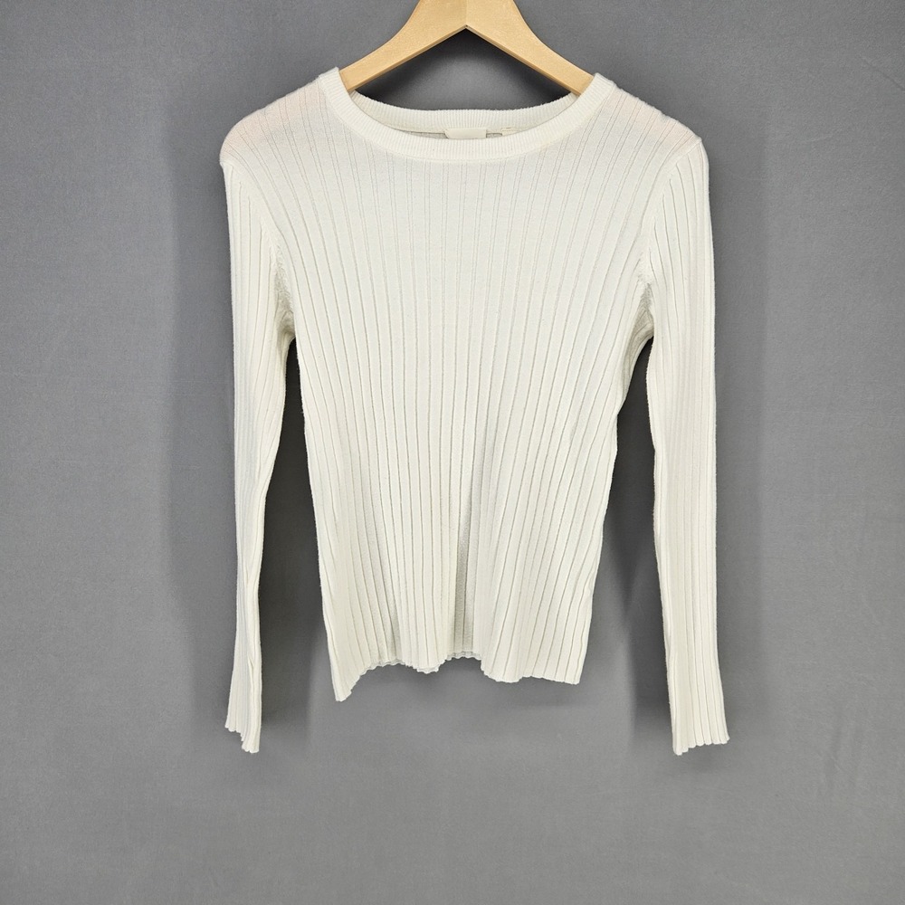 Cyrus Ribbed Knit Sweater Womens Medium White Long Sleeve‎ Crew Neck Pullover